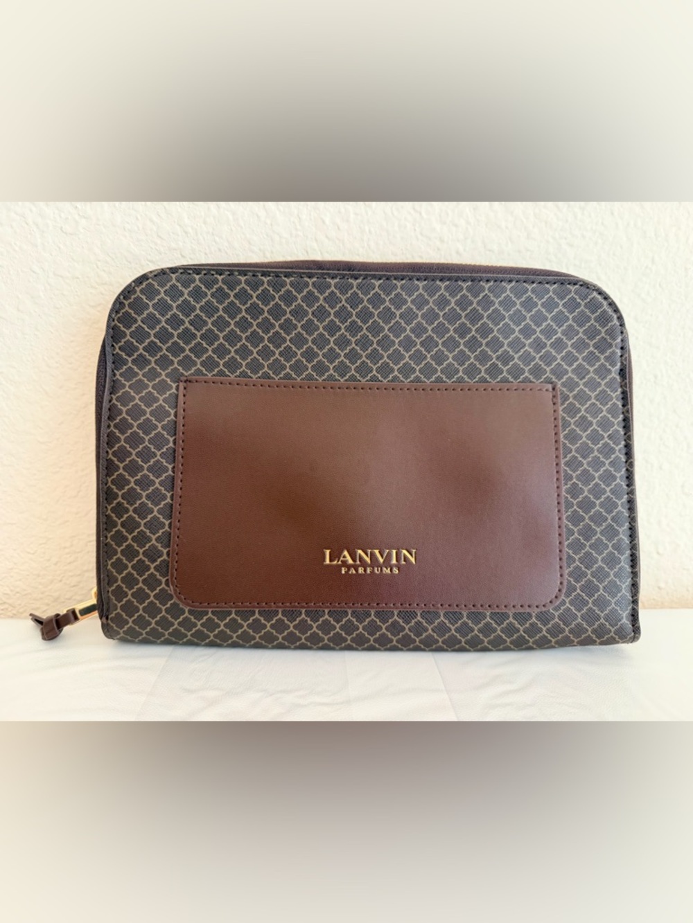 Lanvin Brown and Dark-Brown Patterned Leather Toiletry Pouch